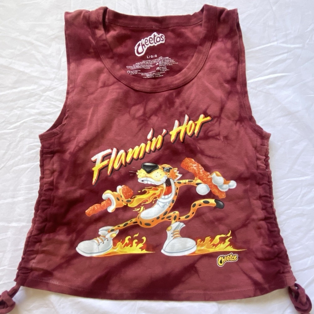 Cheetos Flamin Hot Chester Cheetah Tank Top Womens Large Red Tie Dye Crop
